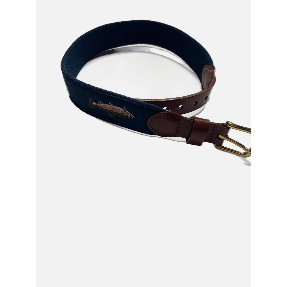 Leather Man Ltd Fish Belt Kids 20 Navy‎ Blue Embroidered Trout Preppy Surcingle